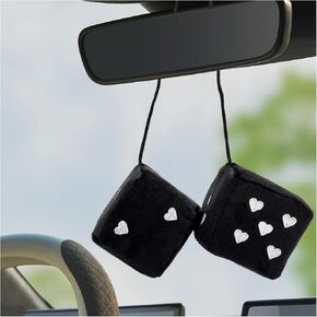 1 Pair Fuzzy Plush Dice for Car Mirror, 3'' Retro Square Dice with Heart-Shape, Plush Retro Dice Hanging Ornament, Universal Interior Hanging Dice Decor for Men Women (Coffee)