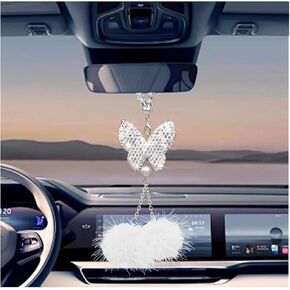 إكسسوارات تعليق السيارة على شكل فراشة بلينغ، حلية زينة مرآة الرؤية الخلفية للسيارة من حجر الراين الكريستالي، زينة داخلية للسيارة من Lucky Diamond للنساء والفتيات، مقاس عالمي (وردي) in Kuwait
