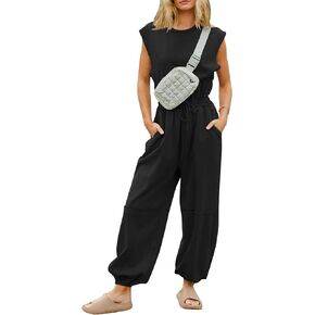 Kissonic Women Open Back Jumpsuit Sleeveless Wide Leg Jumpsuit Cute One Piece Outfits with Pockets
