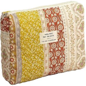 Quilted Makeup Bag, Large Makeup Bag Cute Cosmetic Bags for Women Girls, Floral Makeup Bag, Coquette Aesthetic Floral Travel Make Up Organizer Bag,Irregular Patchwork-Flower