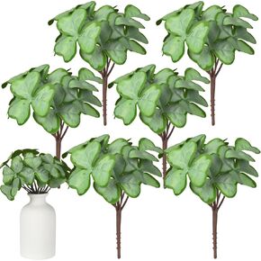 6 Bunch Artificial Shamrock Irish Simulated Green Plants St. Patricks Day Picks Greenery Stems Shamrock Leaf Plant Faux Flower Arrangement for DIY Farmhouse Home Office Wedding Table Decor