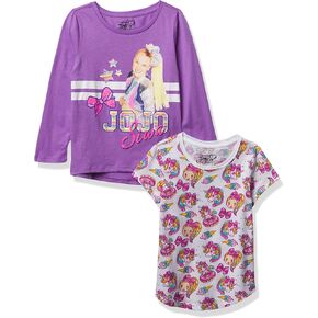 JoJo Siwa 2-Piece Short Tee & Long Sleeve T-Shirt Bundle Set Bow, Unicorns-Girls Sizes 4-16