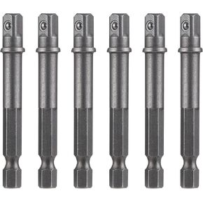 6 Pack 1/4 inch Square Socket Adapter Bits Drill Socket Adapter Square Socket Bit Adapter 1/4 to 1/4 Impact Driver Power Bit Set for Automotive DIY, 1/4" Hex Shank Square Socket Bit Adapter, Silver