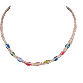 BlueRica Hemp Choker Necklace with Multicolor Glass Beads