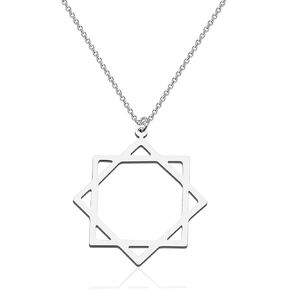 CENWA Octagram Symbol Pendant Necklace Double Square Stainless Steel Necklace