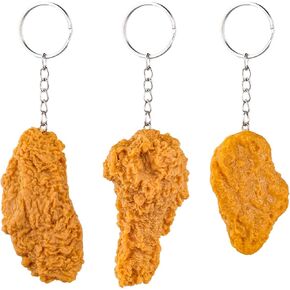 3pcs Realistic Imitation Food Keychain, Creative Fried Chicken Leg Keychain Chicken Wing Key Ring Chicken Nuggets Key Chain Cute Simulation Food Pendant Keychain for Home Office Car