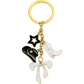 Western Cowboy Keychain for Men Women Cowboy Hat and Cowboy Boots Key Ring Bow Keychain Cowboy Jewelry Lover Western Themed Party Keychain (LSP1), Large, Gold
