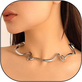 GIGB PBDK 14K Gold Liquid Metal Choker Necklace, Chunky Dainty Punk Lava Geometric Twist Necklace, Fashion Irregular Rock Hip Hop Unique Jewelry Gift for Women