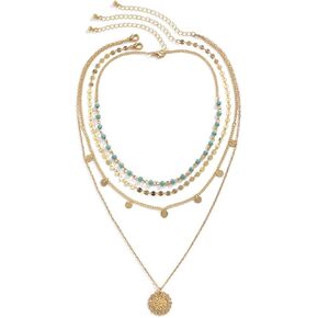 Layered Turquoise Necklace for Women Summer Beach Bohemian Stacked Choker Necklace For Girls Glitter Western Necklaces For Country Concert Party Jewelry Gifts