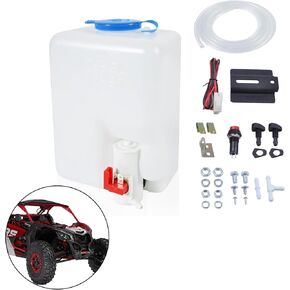 Universal UTV/ATV Windshield Washer Bottle, 12V Washer Pump Fluid Reservoir Jet Button Switch Windshield Tank Fluid Reservoir Sprayer Kit, OEM: 160186