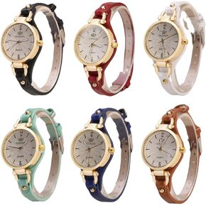 Weicam 6 Pcs Whloesale Watches Women Casual Round Dial Leather Band Analog Quartz Wrist Watches