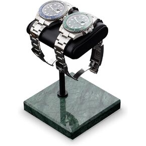 Watch Stand - Handcrafted Italian Napa Leather Natural Marble base - Watch Display Stand for all Watches - Jewelry Stand Watch Holder Accessory (Green/Black)