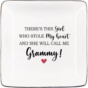 Here's This Girl Who Stole My Heart & She Will Call Me Grammy Jewelry Dish, Grammy Ceramic Jewelry Tray for Rings & Earring, Grammy Gifts for Grandma, Earring Tray Gifts for Christmas Accessories
