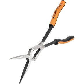 Klein Tools 71400 Long Nose Needle Nose Pliers, Angled Knurled Jaws, Double Rivet, Extended Reach for Tight Space Access, 13-Inch