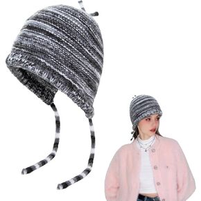 Handmade Knitted Winter Warm Foldable Bucket Hat with Adjustable Tie Strap in Fashionable Color Blocking Crochet Cap