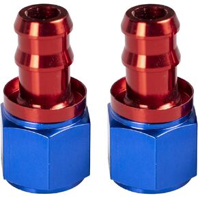 2Pcs 6AN to 3/8 Barb Push Lock Hose End Straight Fitting For Rubber Fuel Line Blue/Red（Straight）, BTH-QCYGJT2-6AN0-2P
