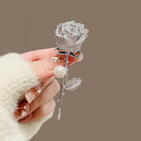 Luxury Shiny Zircon Flower Brooches - Elegant Imitation Pearl Plant Floral Pin for Scarf Dress Clothes Hat Accessories, Gifts for Women in Saudi Arabia