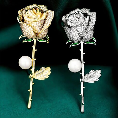 Luxury Shiny Zircon Flower Brooches - Elegant Imitation Pearl Plant Floral Pin for Scarf Dress Clothes Hat Accessories, Gifts for Women in Saudi Arabia