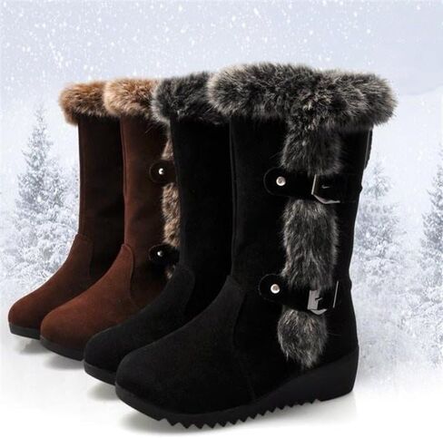 Winter Women Boots Casual Warm Fur Mid-Calf Boots shoes Slip-On in Saudi Arabia