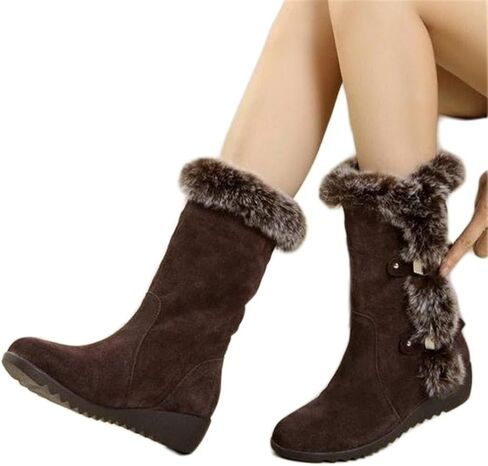 Winter Women Boots Casual Warm Fur Mid-Calf Boots shoes Slip-On in Saudi Arabia
