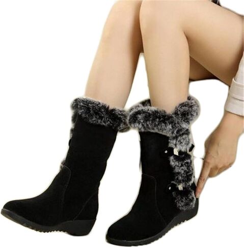 Winter Women Boots Casual Warm Fur Mid-Calf Boots shoes Slip-On in Saudi Arabia