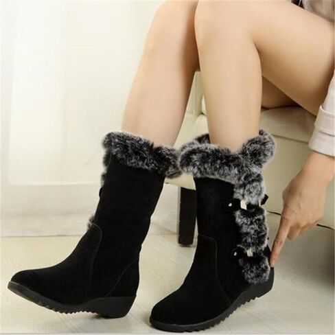 Winter Women Boots Casual Warm Fur Mid-Calf Boots shoes Slip-On in Saudi Arabia
