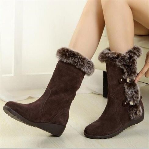 Winter Women Boots Casual Warm Fur Mid-Calf Boots shoes Slip-On in Saudi Arabia