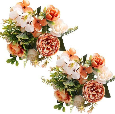 ASTRYAS Artificial Flowers, 2Pcs Fall Fake Peonies Silk Hydrangea Flower Fall Decorations for Home Centerpieces for Decoration, Fall Flowers Wedding Bouquets for Party Home Décor (Orange) in Saudi Arabia