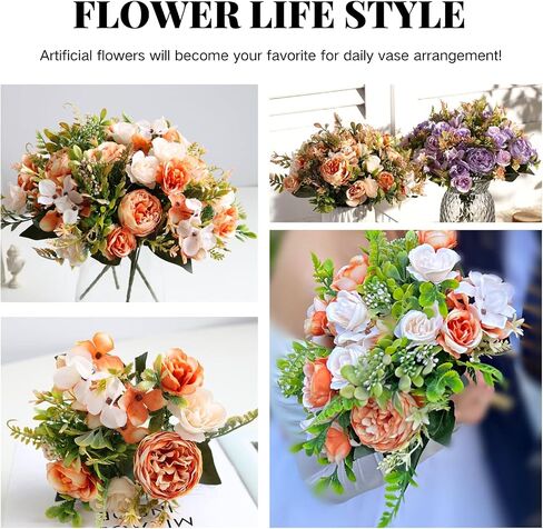 ASTRYAS Artificial Flowers, 2Pcs Fall Fake Peonies Silk Hydrangea Flower Fall Decorations for Home Centerpieces for Decoration, Fall Flowers Wedding Bouquets for Party Home Décor (Orange) in Saudi Arabia