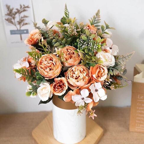 ASTRYAS Artificial Flowers, 2Pcs Fall Fake Peonies Silk Hydrangea Flower Fall Decorations for Home Centerpieces for Decoration, Fall Flowers Wedding Bouquets for Party Home Décor (Orange) in Saudi Arabia
