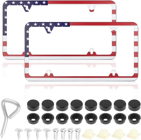 2PCS Colorful Car License Plate Frames with Gaskets Screws and Caps,Stainless Steel 4 Holes License Plate Holder Fits U.S. Standard,Universal Car Tag Frame Car Accessories (Silver) in Saudi Arabia