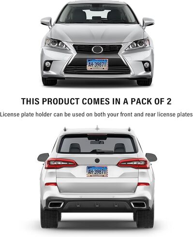 2PCS Colorful Car License Plate Frames with Gaskets Screws and Caps,Stainless Steel 4 Holes License Plate Holder Fits U.S. Standard,Universal Car Tag Frame Car Accessories (Silver) in Saudi Arabia