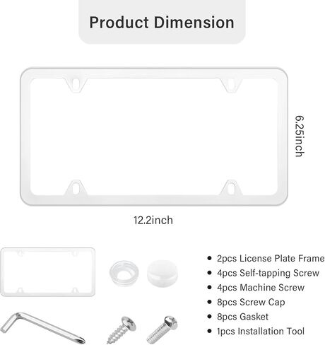 2PCS Colorful Car License Plate Frames with Gaskets Screws and Caps,Stainless Steel 4 Holes License Plate Holder Fits U.S. Standard,Universal Car Tag Frame Car Accessories (Silver) in Saudi Arabia