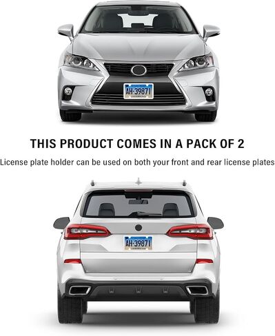 2PCS Colorful Car License Plate Frames with Gaskets Screws and Caps,Stainless Steel 4 Holes License Plate Holder Fits U.S. Standard,Universal Car Tag Frame Car Accessories (Silver) in Saudi Arabia