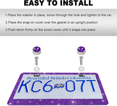 Bling License Plate Frame, Sparkly Rhinestone Diamond License Plate Cover with Crystal Screws Caps, Glitter Crystal Stainless Steel License Plate Holder for Women, Car Accessories (Purple) in Saudi Arabia