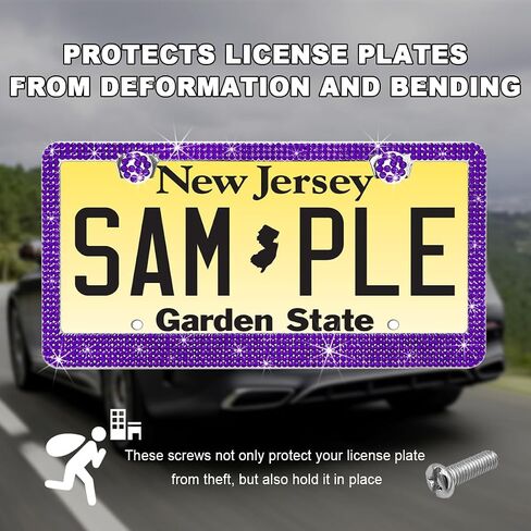 Bling License Plate Frame, Sparkly Rhinestone Diamond License Plate Cover with Crystal Screws Caps, Glitter Crystal Stainless Steel License Plate Holder for Women, Car Accessories (Purple) in Saudi Arabia