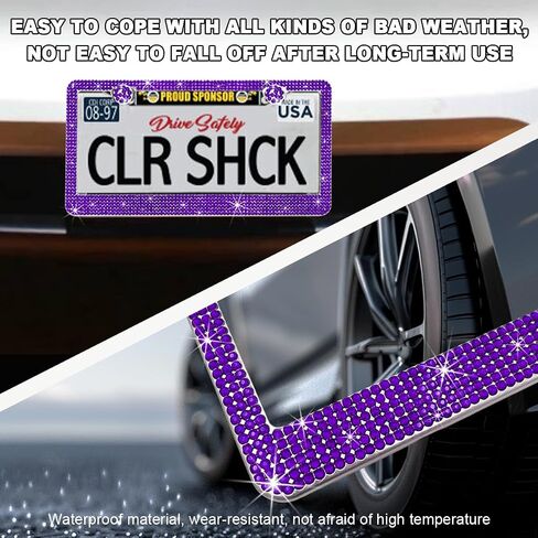 Bling License Plate Frame, Sparkly Rhinestone Diamond License Plate Cover with Crystal Screws Caps, Glitter Crystal Stainless Steel License Plate Holder for Women, Car Accessories (Purple) in Saudi Arabia