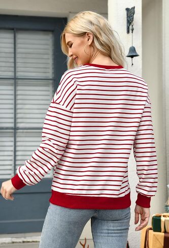Christmas Sweatshirt for Women Merry Sweater Embroidered Striped Crewneck Sweatshirts Holiday Long Sleeve Pullover in Saudi Arabia