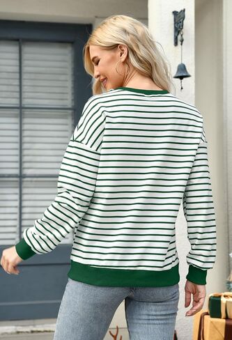 Christmas Sweatshirt for Women Merry Sweater Embroidered Striped Crewneck Sweatshirts Holiday Long Sleeve Pullover in Saudi Arabia