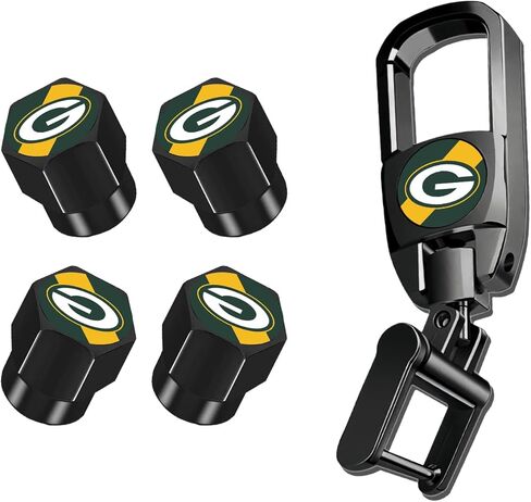 5PCS Heavy Duty Metal for Packers Car Fob Keychain with Tire Valve Stem Caps Car Accessories in Saudi Arabia
