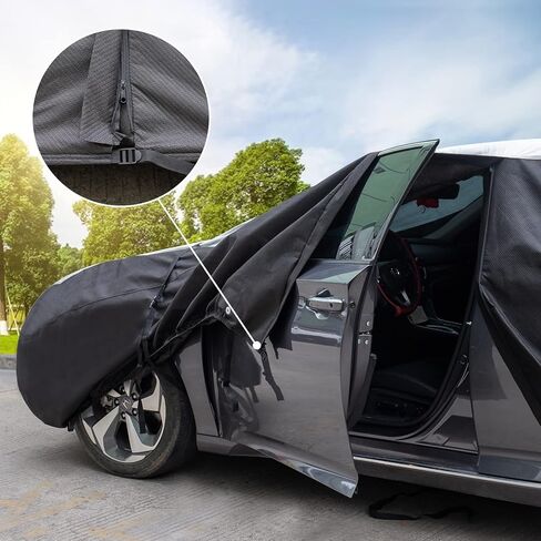 غطاء سيارة مقاوم للماء من شركة Leader Accessories للسيارات في جميع الأحوال الجوية، 7 طبقات من الألومنيوم والقطن، غطاء خارجي كامل مع باب بسحاب، وحزامين إضافيين مقاومين للرياح يناسب سيارة سيدان حتى 228 بوصة in Kuwait