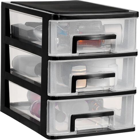 Plastic Storage Drawers 2 Drawer Desktop Organizer, Clear Plastic Desk Storage Box Makeup Organizer Desk Organizer Office Supplies, Black Stackable Storage Drawers in Saudi Arabia
