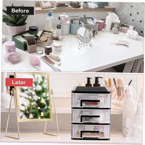 Plastic Storage Drawers 2 Drawer Desktop Organizer, Clear Plastic Desk Storage Box Makeup Organizer Desk Organizer Office Supplies, Black Stackable Storage Drawers in Saudi Arabia