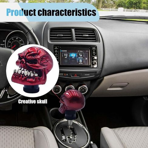 Skull Car Gear Shift Knob, Big Tooth Skull Stick Shifter, Car Transmissions Shifting Lever Handle Compatible with Most Automatic Manual Truck Car SUV (Red) in Kuwait