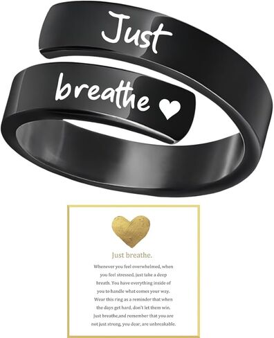 خاتم LIU JUN Just Breathe، حلقات شفاء حلزونية من الفولاذ المقاوم للصدأ على شكل قلب قابلة للتعديل، مجوهرات ملهمة على شكل قلب منقوش عليها عبارة "Just Breathe" in Kuwait