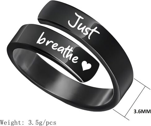 خاتم LIU JUN Just Breathe، حلقات شفاء حلزونية من الفولاذ المقاوم للصدأ على شكل قلب قابلة للتعديل، مجوهرات ملهمة على شكل قلب منقوش عليها عبارة "Just Breathe" in Kuwait