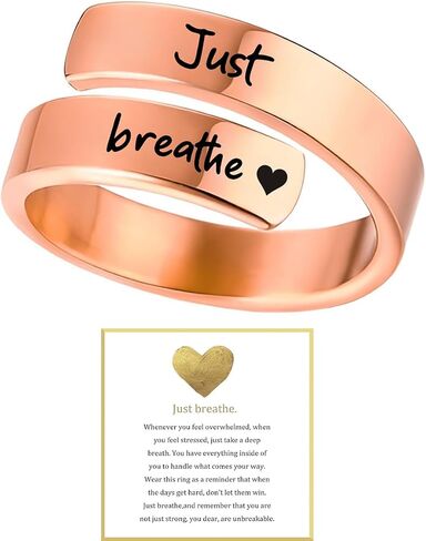 خاتم LIU JUN Just Breathe، حلقات شفاء حلزونية من الفولاذ المقاوم للصدأ على شكل قلب قابلة للتعديل، مجوهرات ملهمة على شكل قلب منقوش عليها عبارة "Just Breathe" in Kuwait