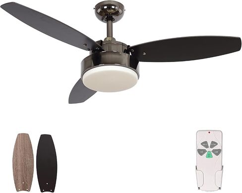 52 Inch Modern Style Indoor Ceiling Fan with Dimmable Light Kit and Remote Control, Reversible Blades and Motor, ETL Listed 110V Ceiling Fans for Living Room, Bedroom, Basement, Kitchen, Matte Black in Saudi Arabia