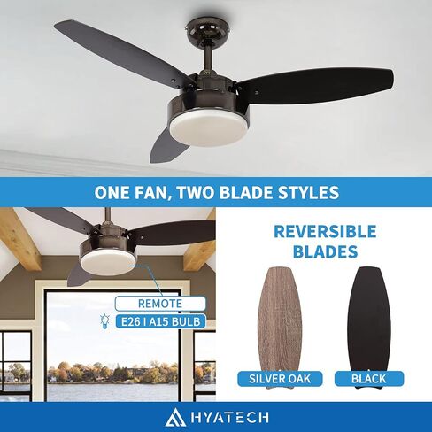 52 Inch Modern Style Indoor Ceiling Fan with Dimmable Light Kit and Remote Control, Reversible Blades and Motor, ETL Listed 110V Ceiling Fans for Living Room, Bedroom, Basement, Kitchen, Matte Black in Saudi Arabia