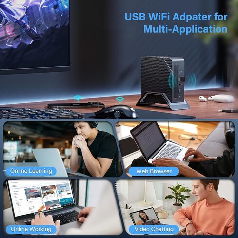 محول واي فاي WiFi6 USB للكمبيوتر المكتبي، محول لاسلكي AC900Mbps لأجهزة الكمبيوتر المحمول، بلوتوث، دونجل واي فاي، ثنائي النطاق 5G/2.4G، WPA3، يدعم Windows 11/10 in Kuwait